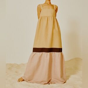 Elegant Tan and Purple Maxi Dress